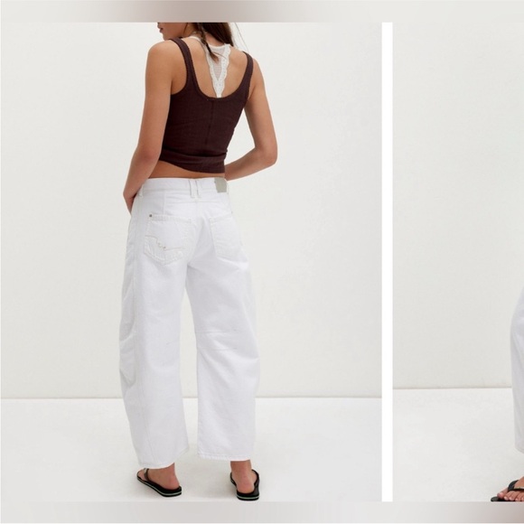 NWOT Free People We The Free Good Luck Mid-Rise Barrel Jeans optic white - 26S - Picture 5 of 12